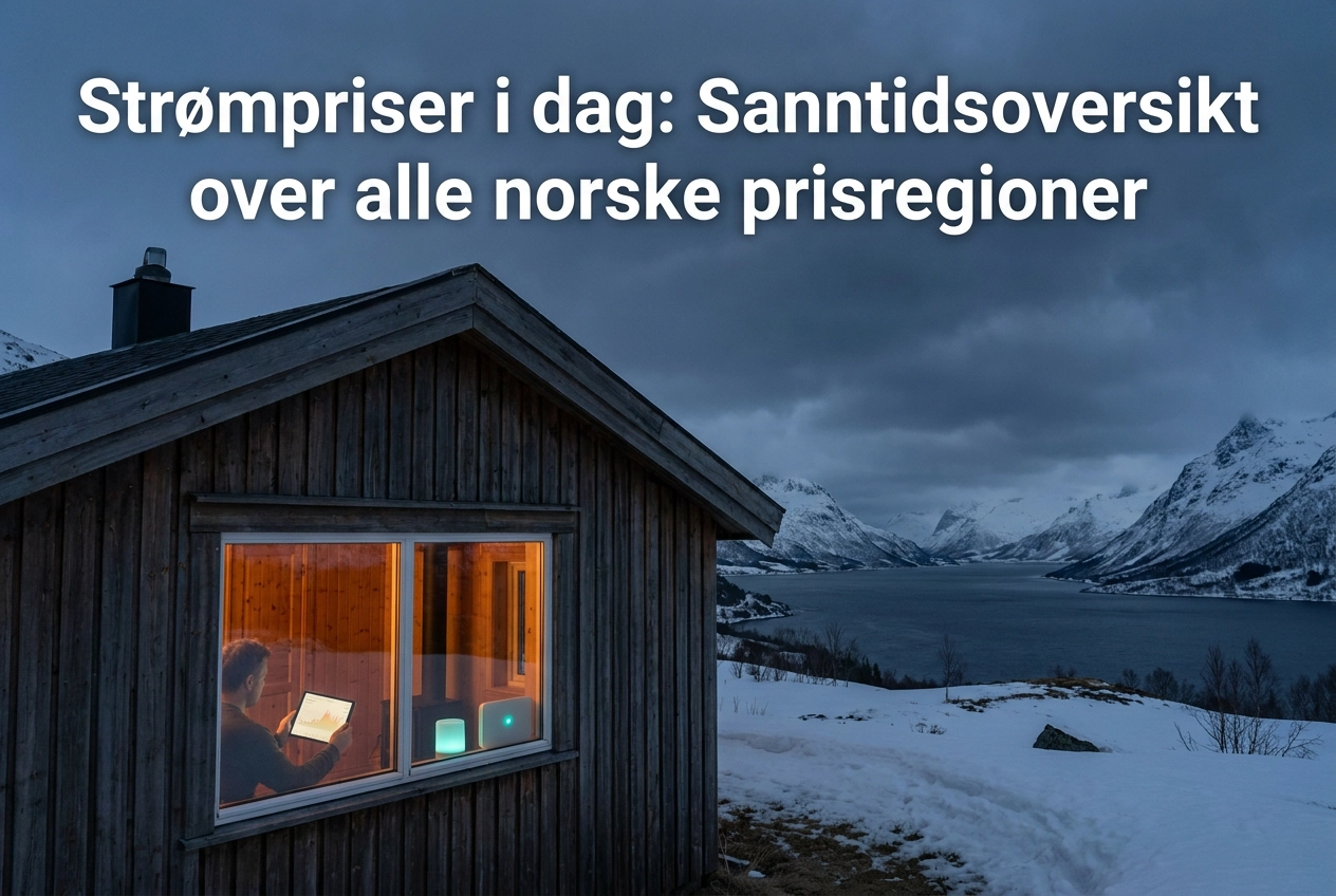 Professional header image for industry analysis: Strømpriser i dag: Sanntidsoversikt over alle norske pris...