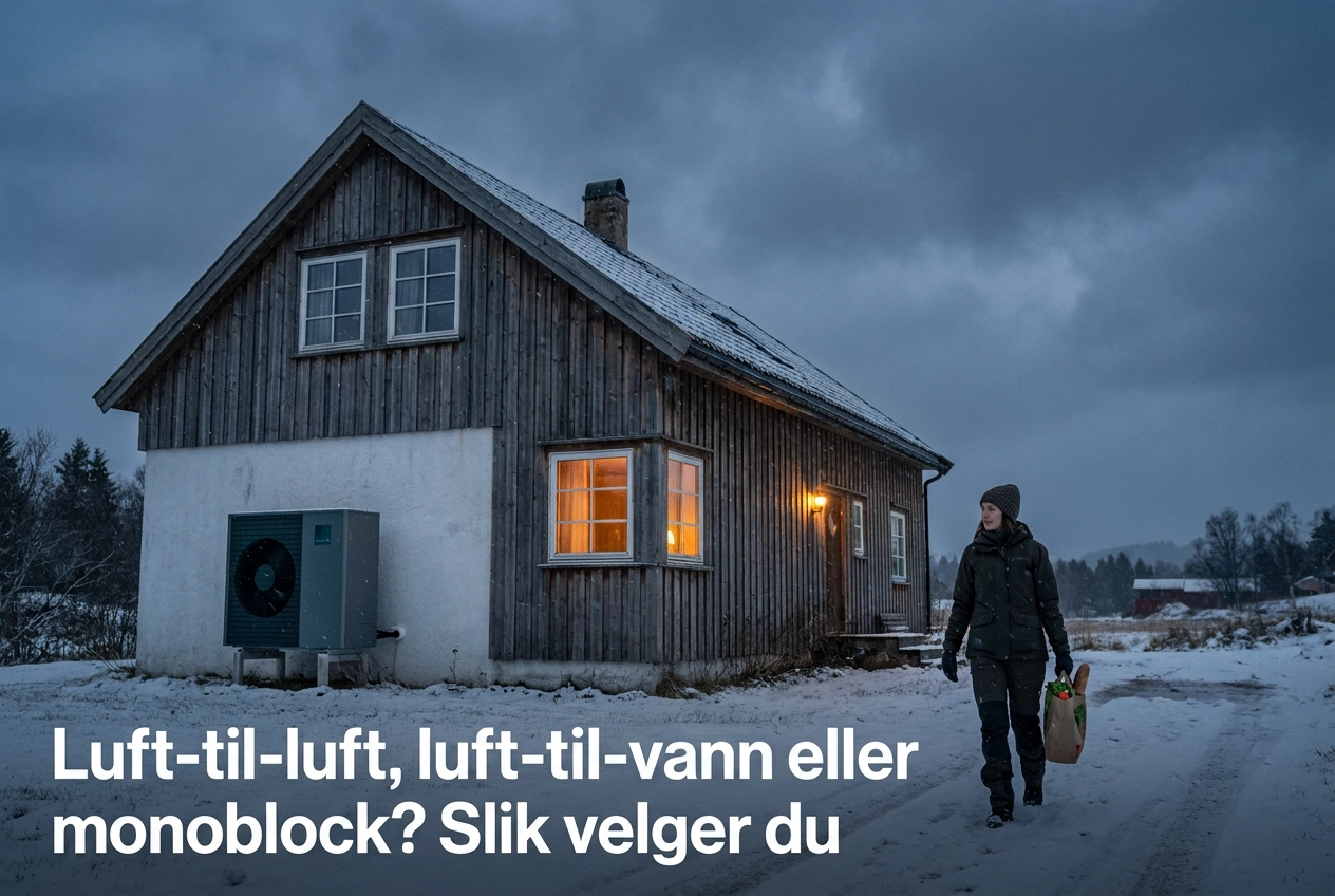Professional header image for comparison analysis: Luft-til-luft, luft-til-vann eller monoblock? Slik velger du