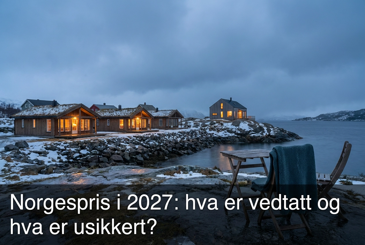 Professional header image for industry analysis: Norgespris i 2027: hva er vedtatt og hva er usikkert?