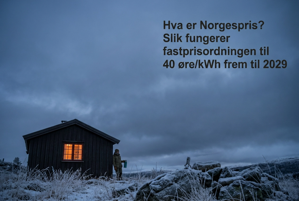 Professional header image for educational tutorial: Hva er Norgespris? Slik fungerer fastprisordningen til 40...